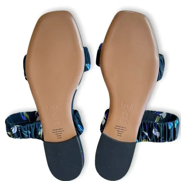 Lewit Elena Ruched Satin Flat Slide Sandal Navy Floral EU 39.5 US 9 - Picture 9 of 10